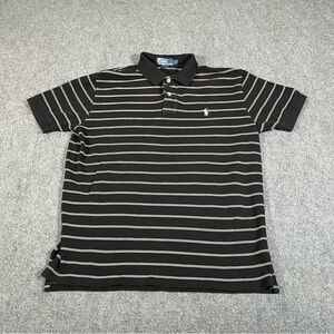 Polo Ralph Lauren Polo Shirt Men’s Large Black White Striped Preppy Y2K Cotton
